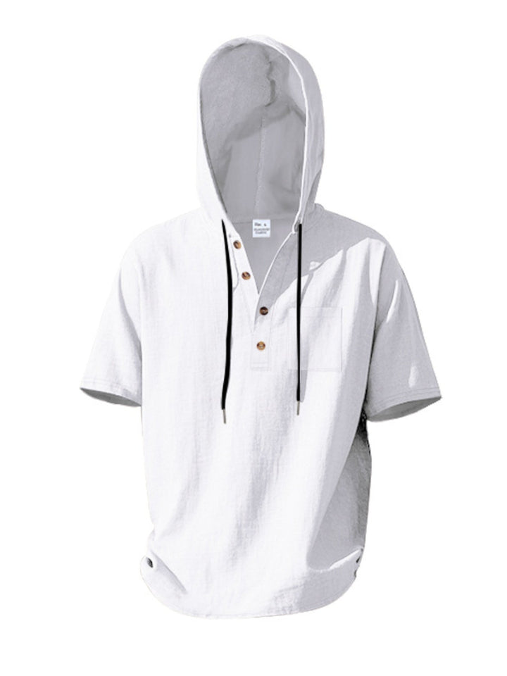 Men's Full Size Casual Short Sleeve Hooded Shirt Plus Size