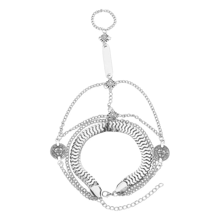 Multi Layered Chain Bracelet with Finger Ring