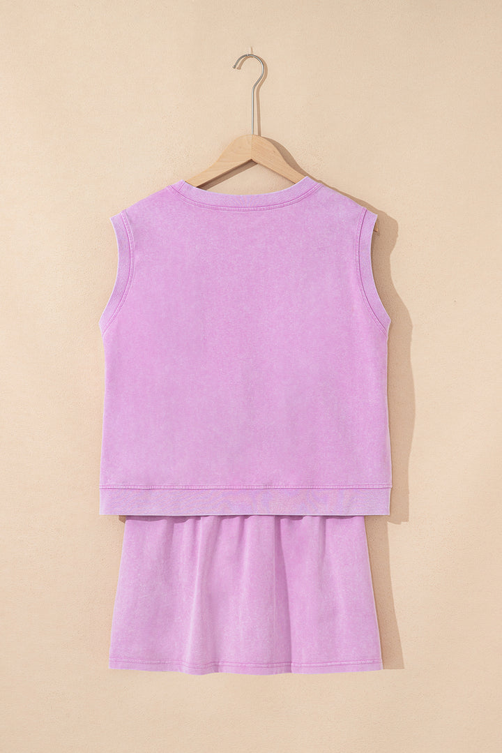 Phalaenopsis 2 Pieces Mineral Wash Cotton Tank Top Lined Split Skirt Set