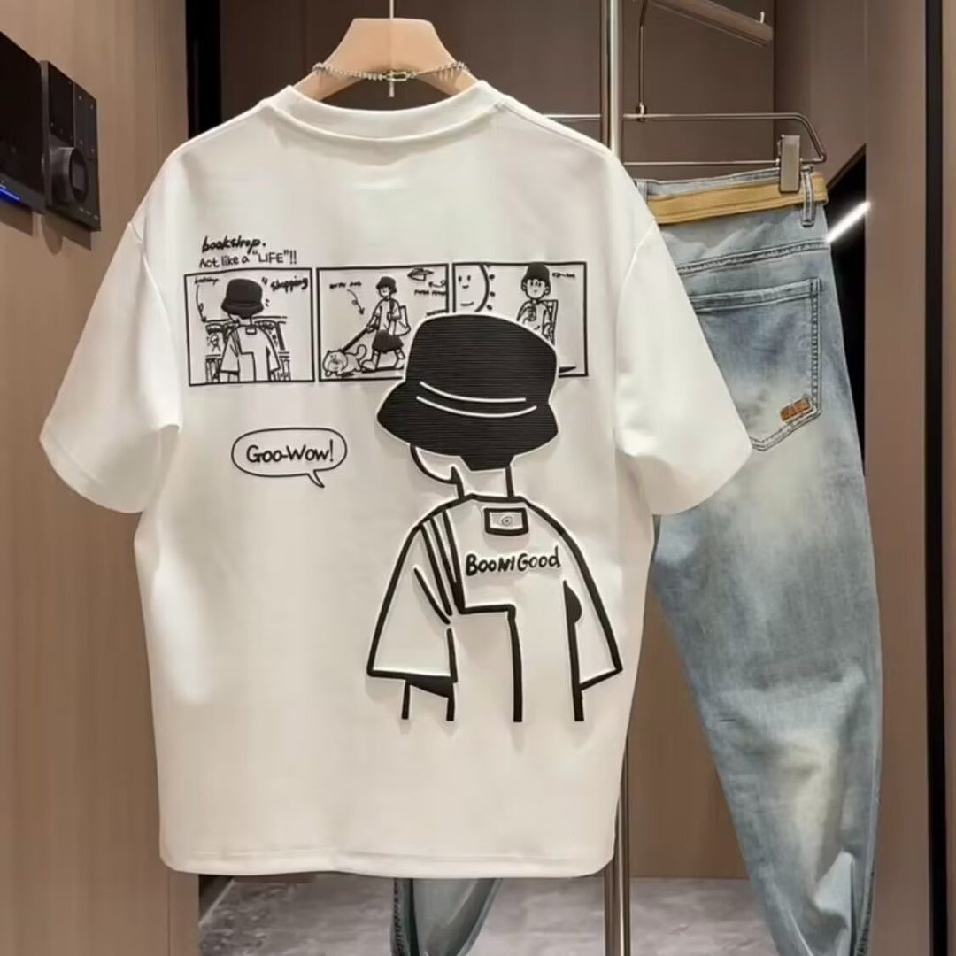 Brand Short Sleeve Ins 100 Cotton Coat Summer Men's Printed T-shirt Trendy Men And Women All-matching Crew Neck T-shirt Men