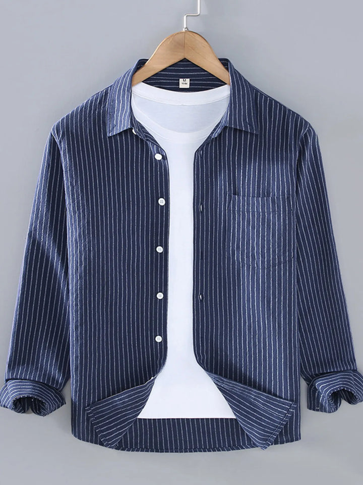 Men's Plus Size Striped Button Up Long Sleeve Shirt