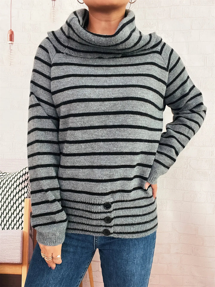 Striped Turtleneck Long Sleeve Sweater