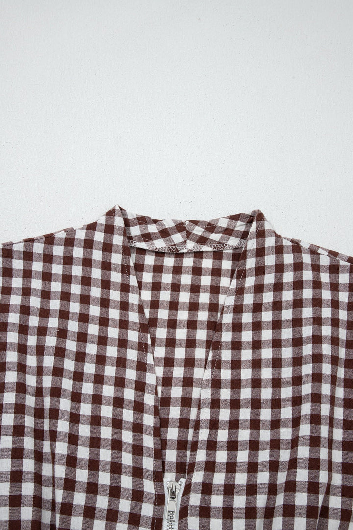 Gingham Zip-Front Midi Dress