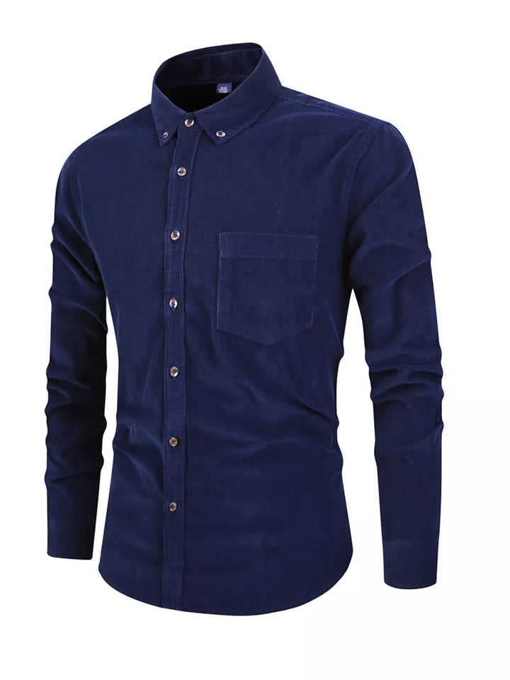 Men's Full Size Corduroy Long Sleeve Button-Down Shirt Plus Size