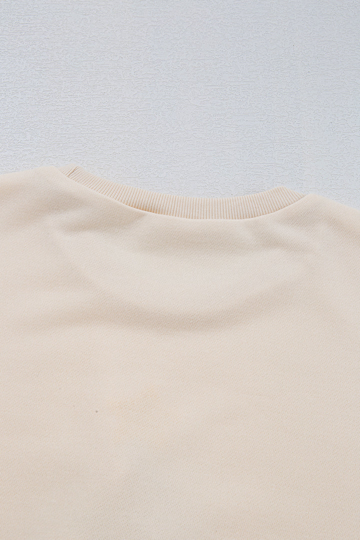Beige Pom-Pom Christmas Tree Pattern O Neck Sweatshirt