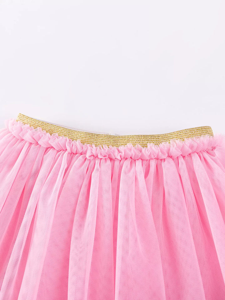 Children's Rainbow Ruffle Sleeve Top and Tulle Skirt Set