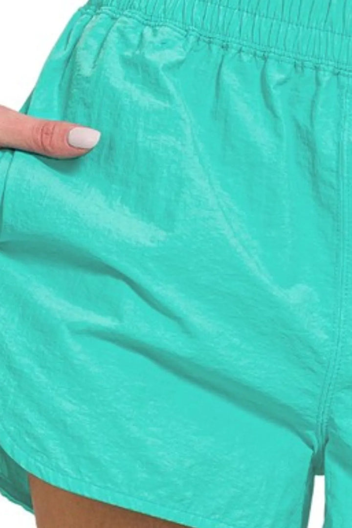 Zenana Windbreaker Smocked Waistband Running Shorts