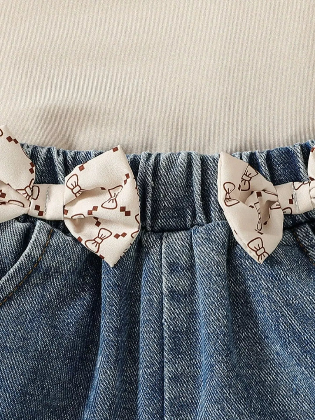 Children's Asymmetrical Tank Top & Bow-Accent Denim Shorts Set