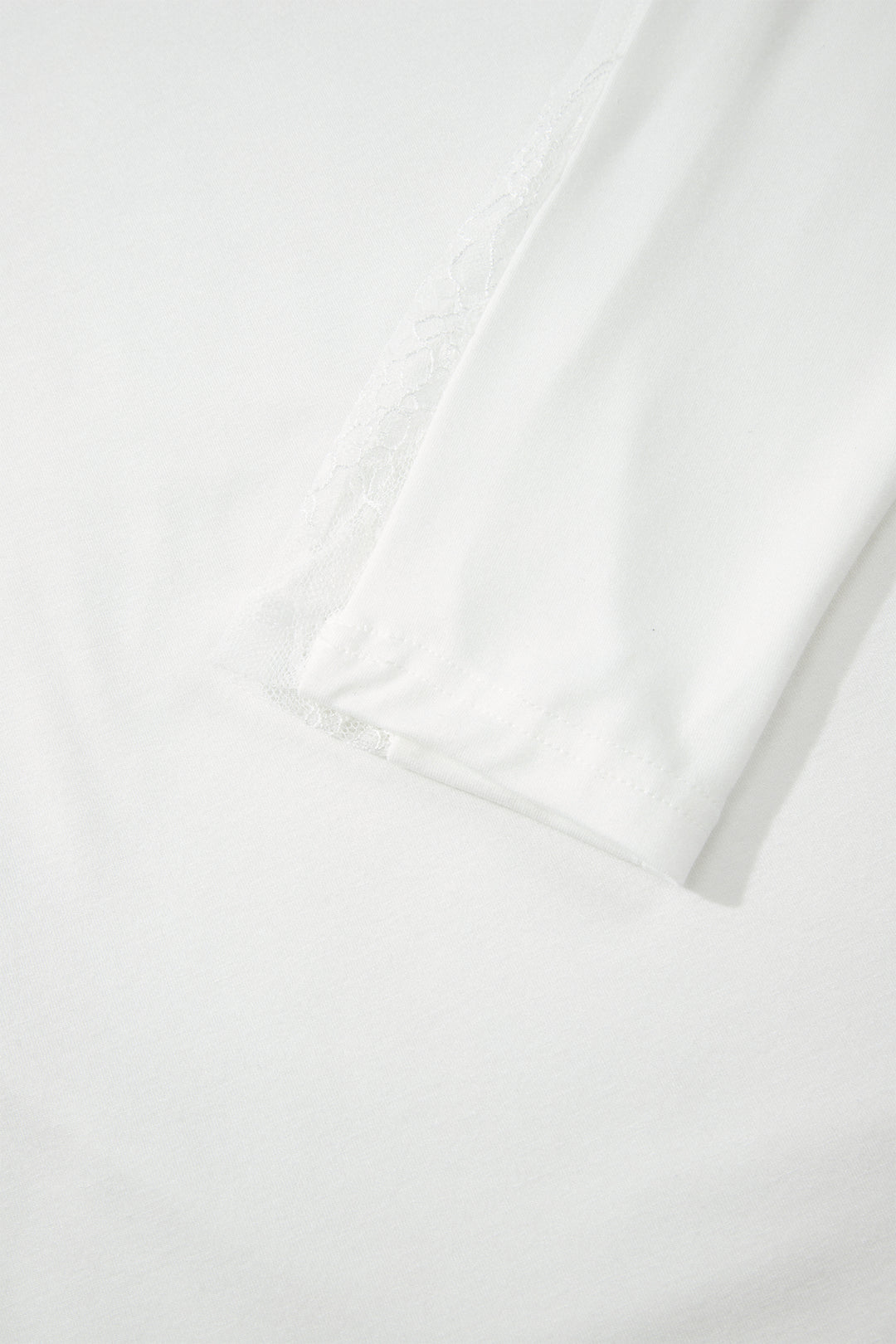 White Lace Patchwork Round Neck Casual Long Sleeve Top