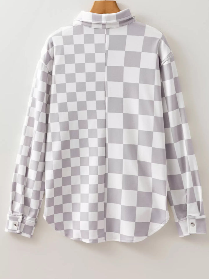 Checkerboard Flap Pocket Button Front Shacket