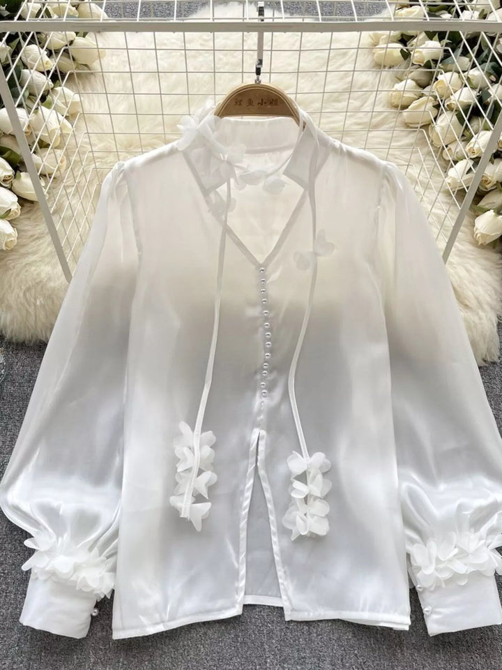 Sheer Floral Embellished Shirt