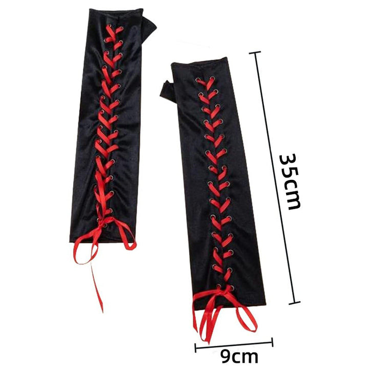 Long Black Satin Arm Sleeve Long For Wedding Lace-up Fingerless Gloves