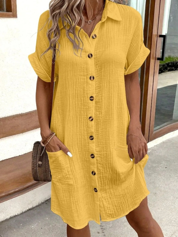 Casual Button Down Shirt Dress with Pockets