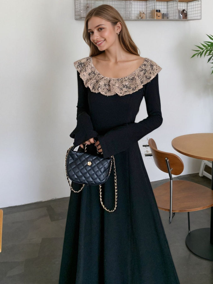 Lace Collar Long Sleeve Dress