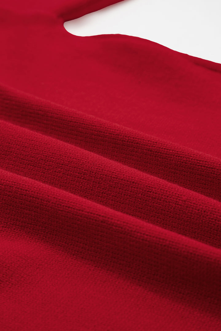 Fiery Red Sequined Bow Graphic Christmas Holiday Sweater