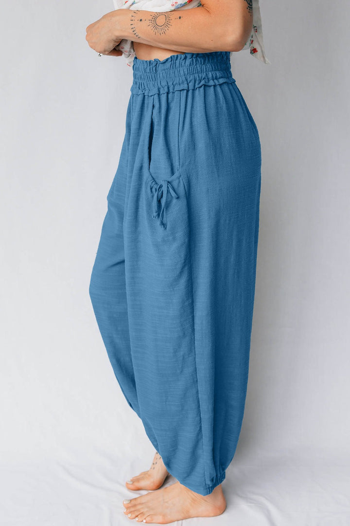 Smocked Waist Casual Jogger Style Pants