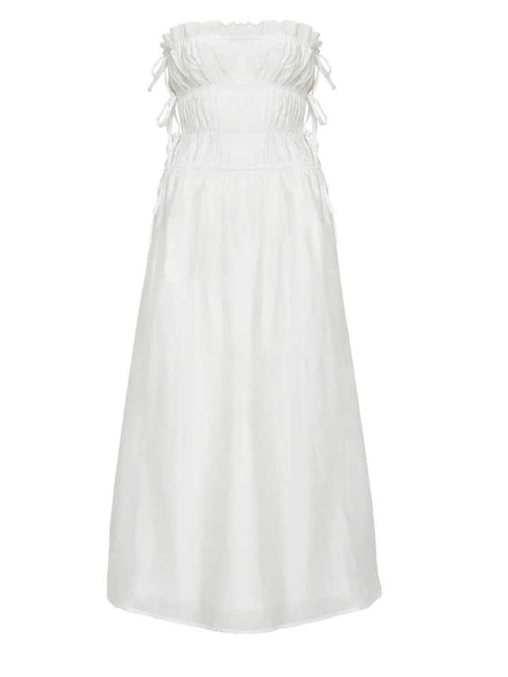 Strapless Smocked Mini Dress with Asymmetric Hem