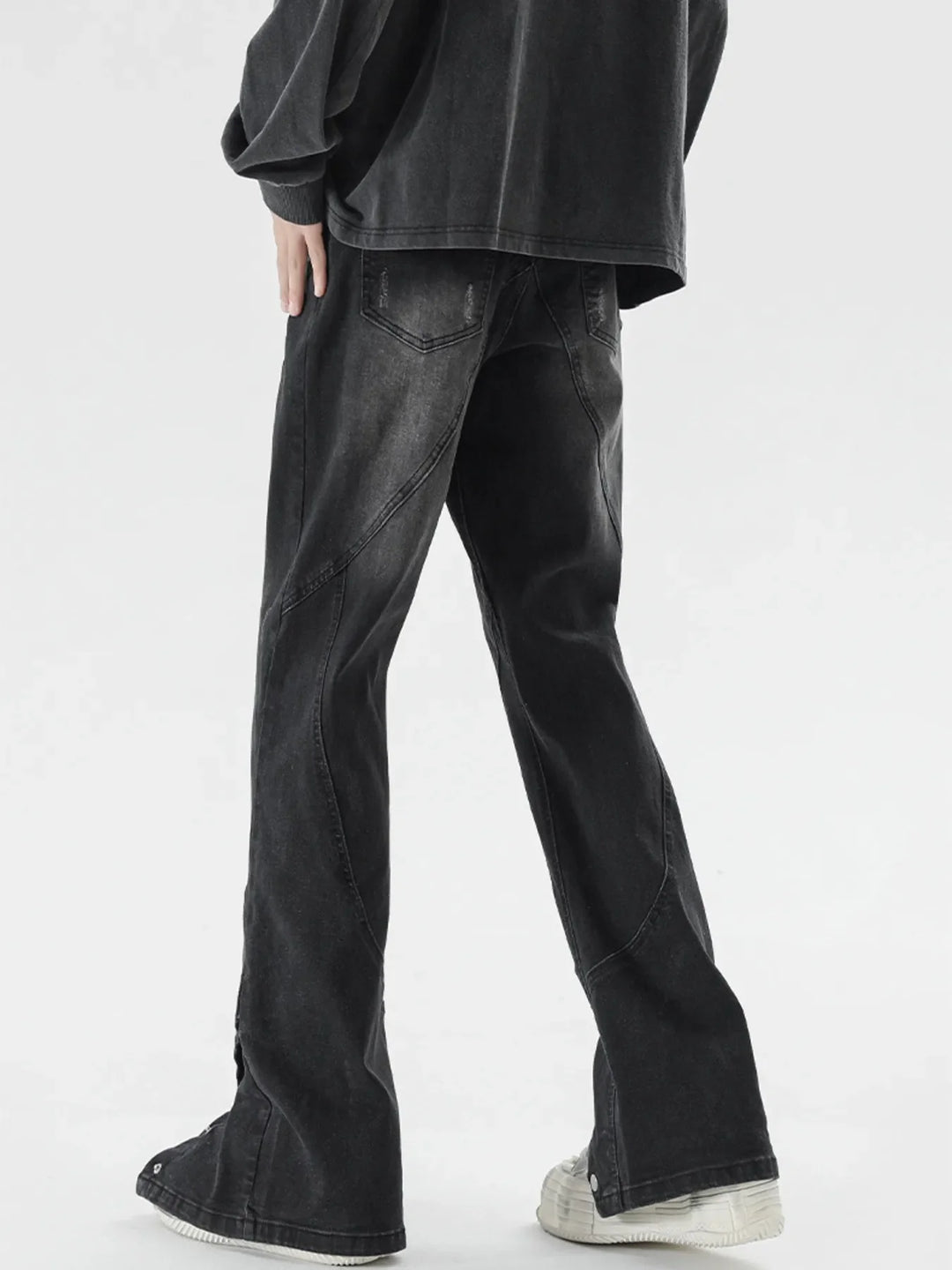 Men's Plus Size Washed Flare Jeans with Snap-Down Hem