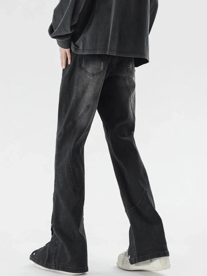 Men's Plus Size Washed Flare Jeans with Snap-Down Hem