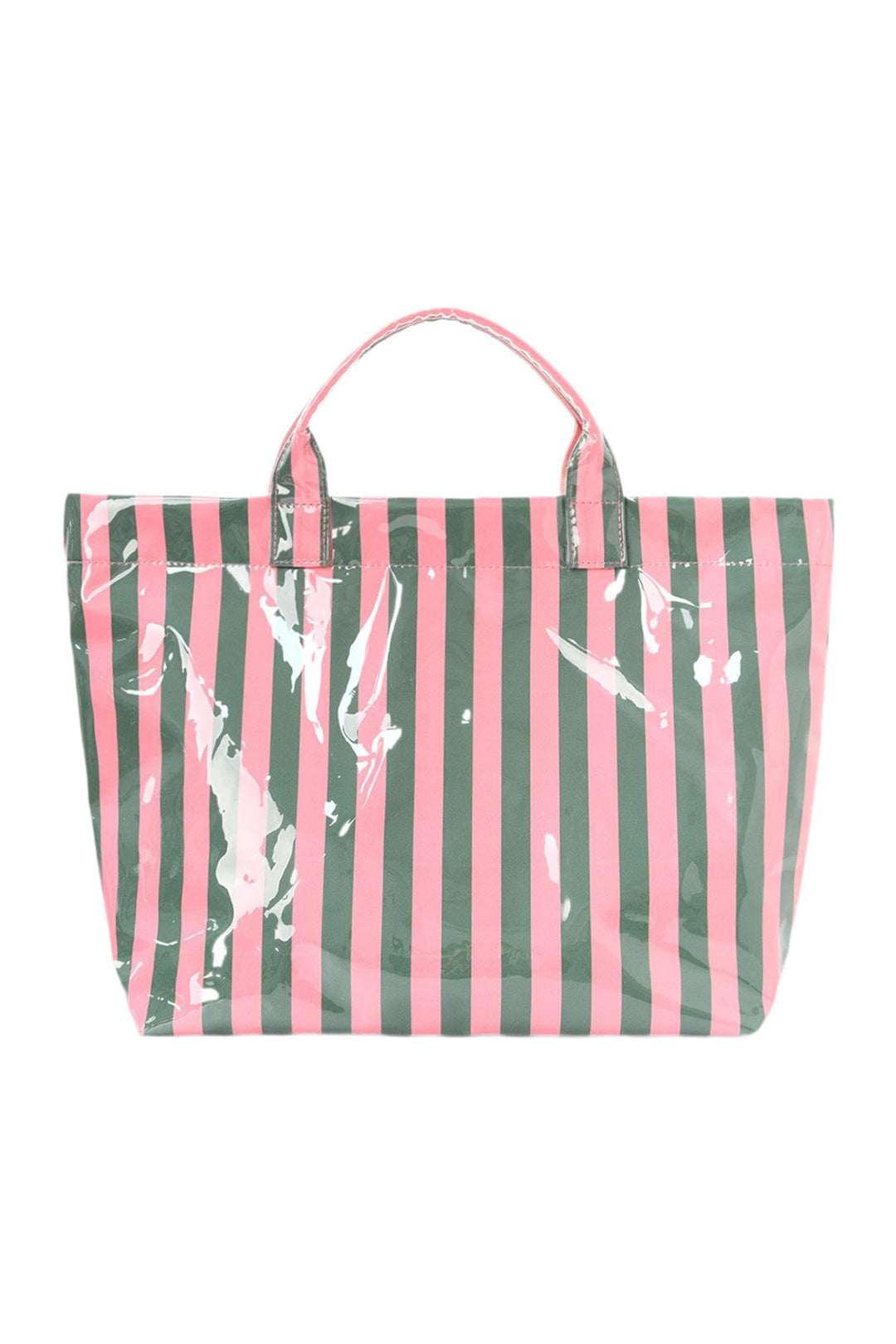 Blackish Green Glossy Striped Vinyl Large Tote Bag