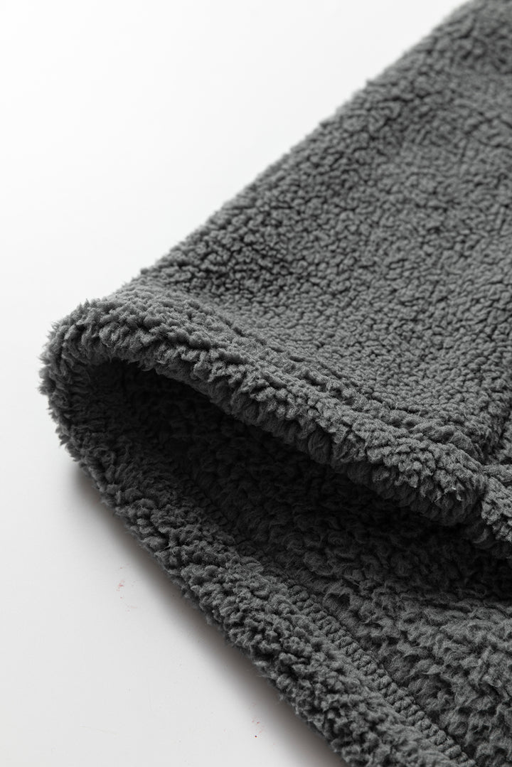 Medium Grey Fuzzy Drawstring Hoodie Lounge Pants 2pcs Set