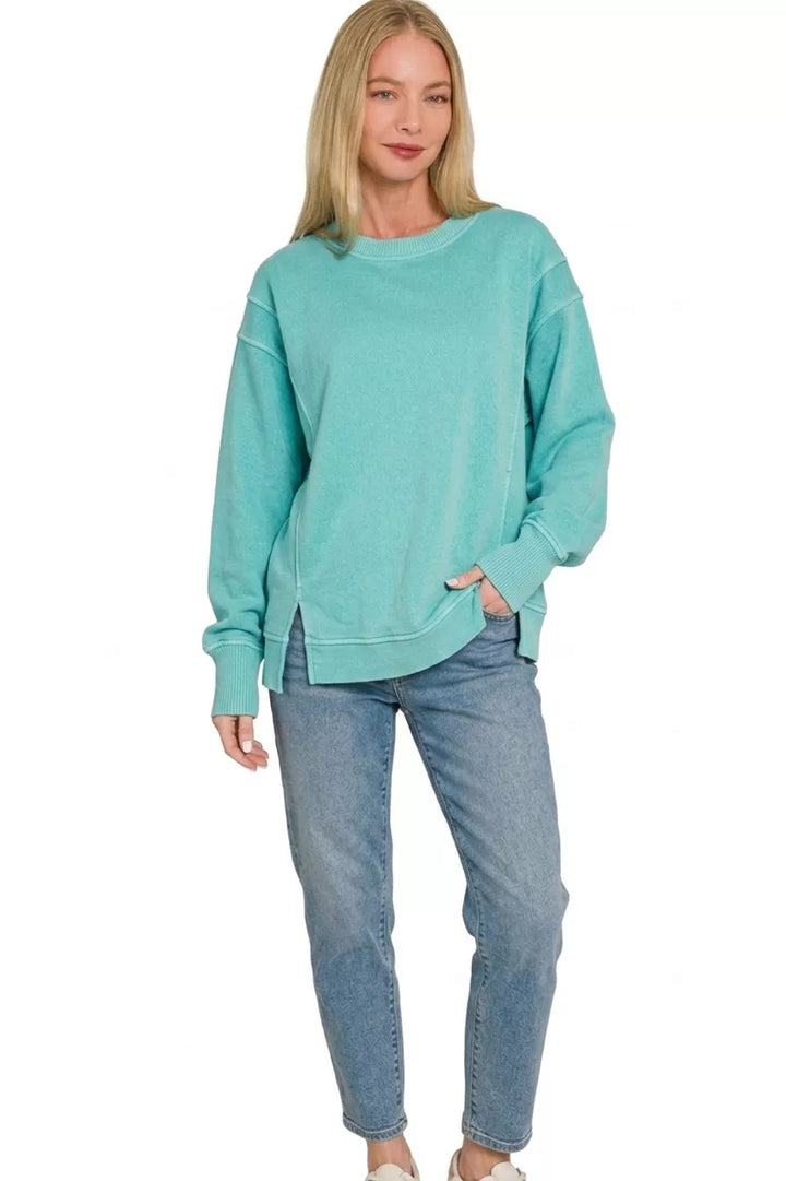 Zenana Pigment Dye Exposed-seam Fleece Sweatshirt