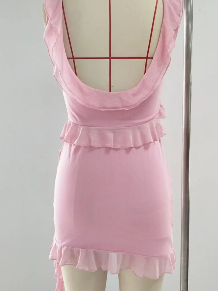 Ruffled Scoop Neck Tank and Skirt Set