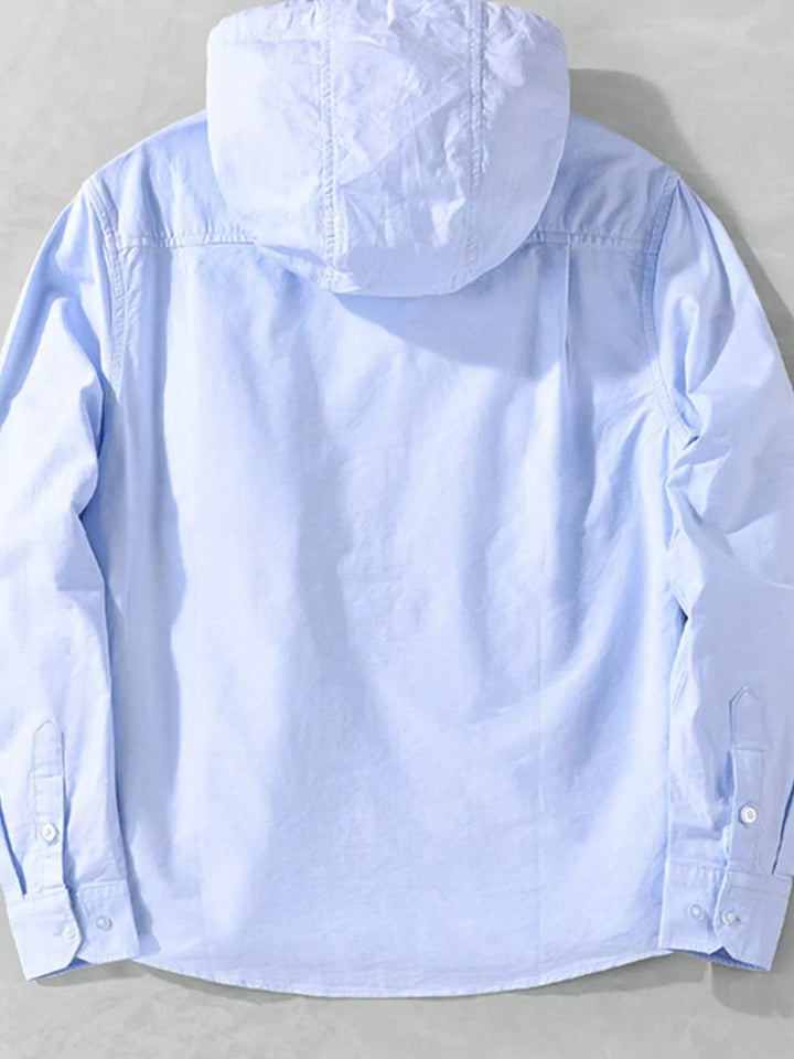 Men's Plus Size Striped Trim Hooded Casual Shacket