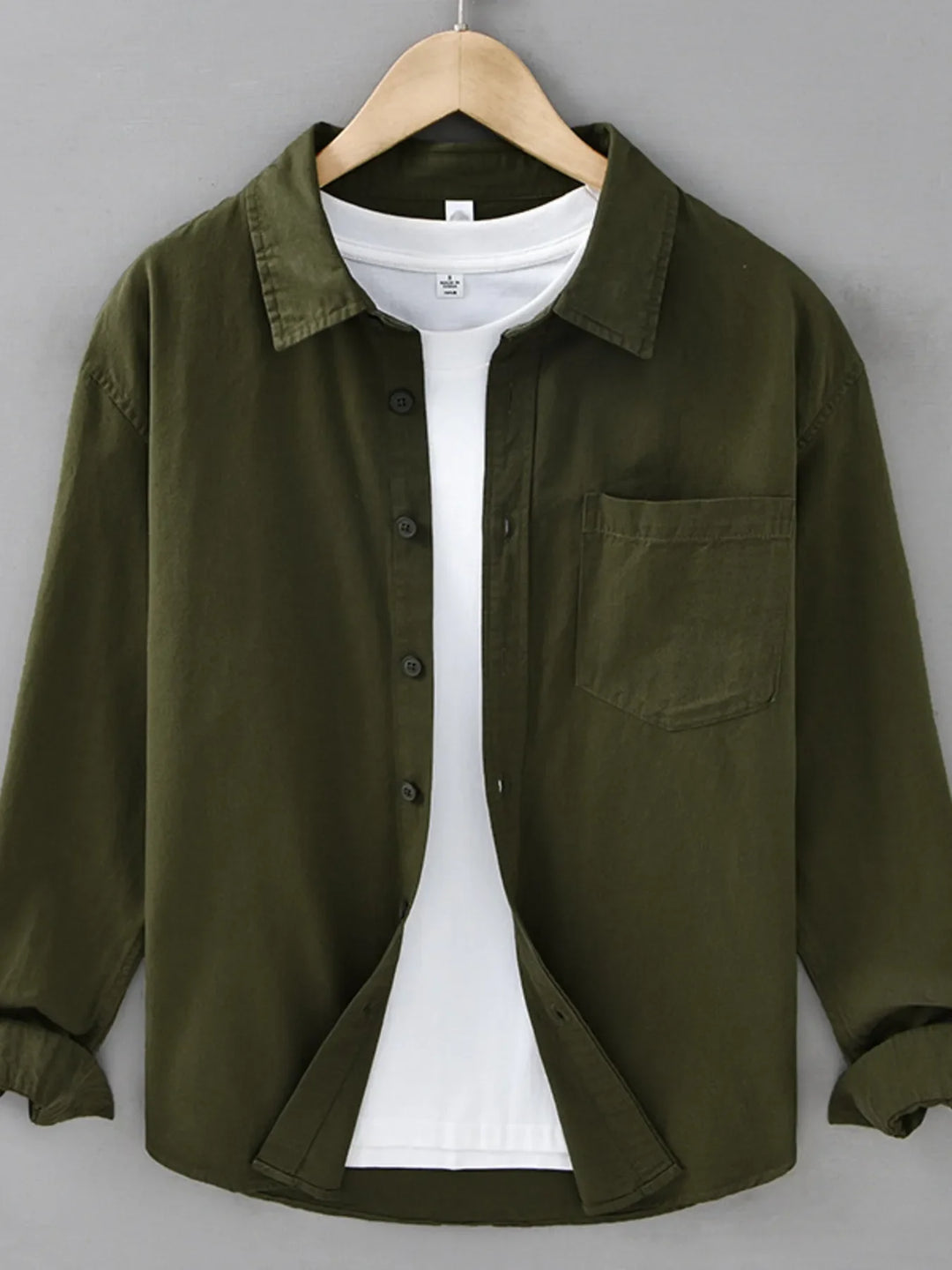 Men's Plus Size Casual Solid Color Long Sleeve Shirt