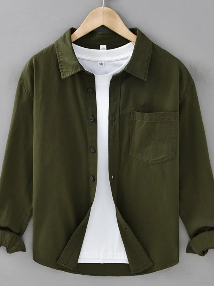 Men's Plus Size Casual Solid Color Long Sleeve Shirt
