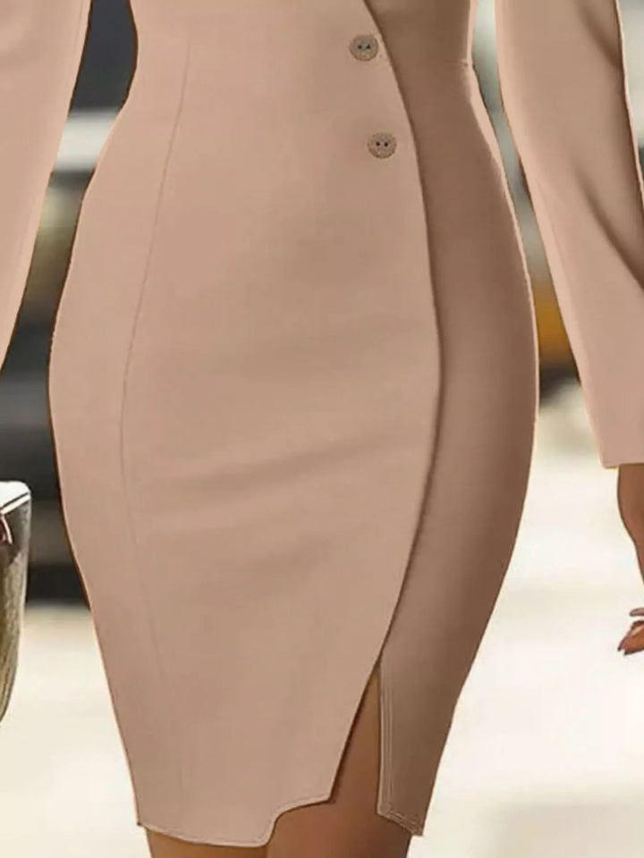 Long Sleeve Blazer Dress with Button Detail