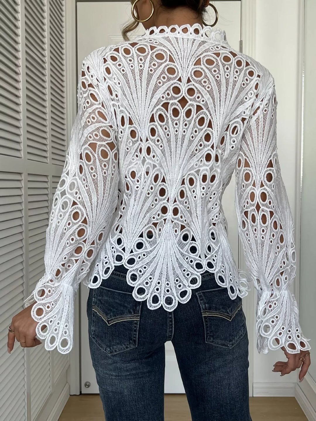 Lace Button Up Long Sleeve Shirt
