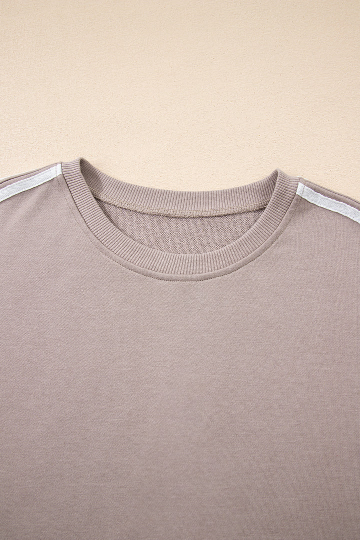 Gray Morn Varsity Striped Detail Crewneck Pullover Elastic Sweatpants 2pcs Outfit