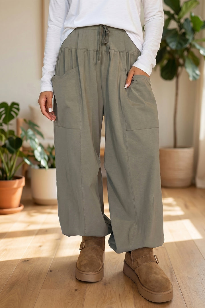 Seagrass Elastic Waist Drawstring Wide Leg Full Length Pants