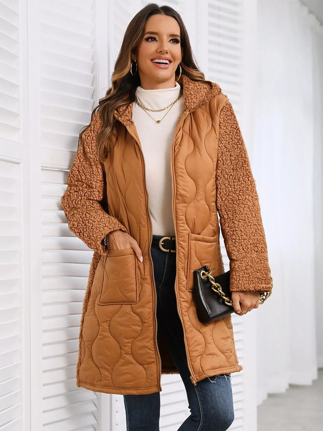 Zip Up Long Sleeve Hooded Outerwear