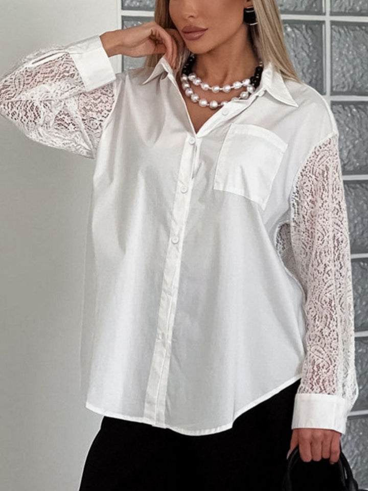 Lace Sleeve Button-Down Shirt