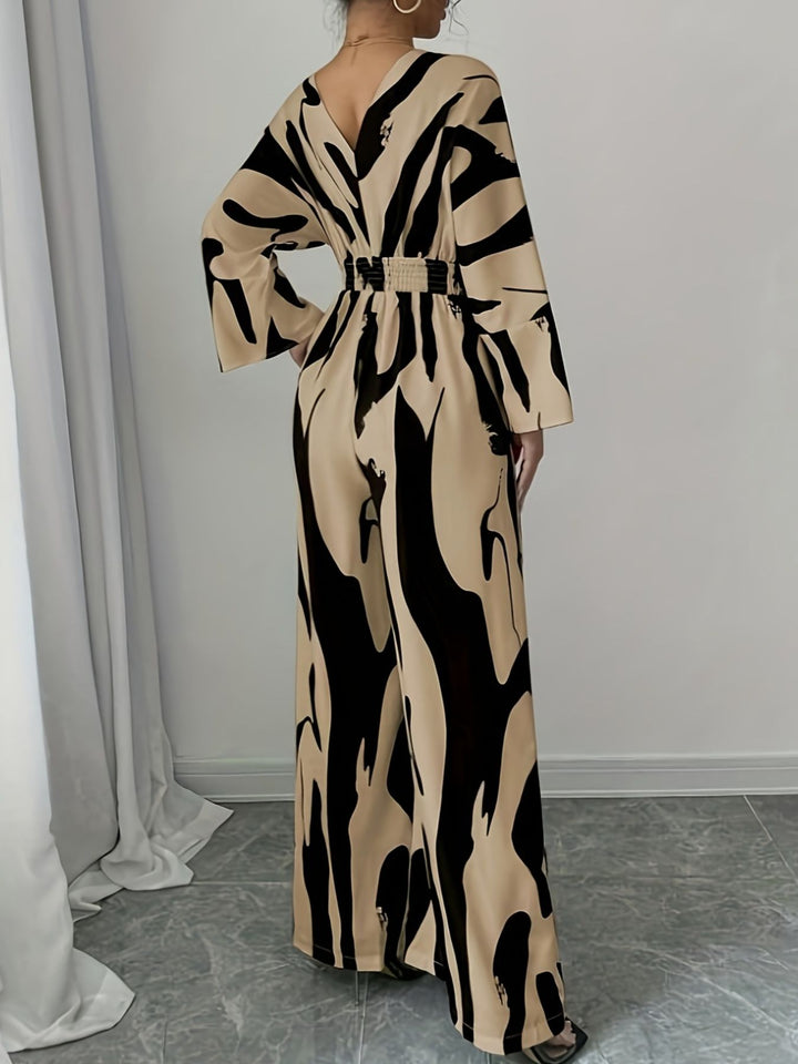Abstract Print V-Neck Wide Leg Jumpsuit