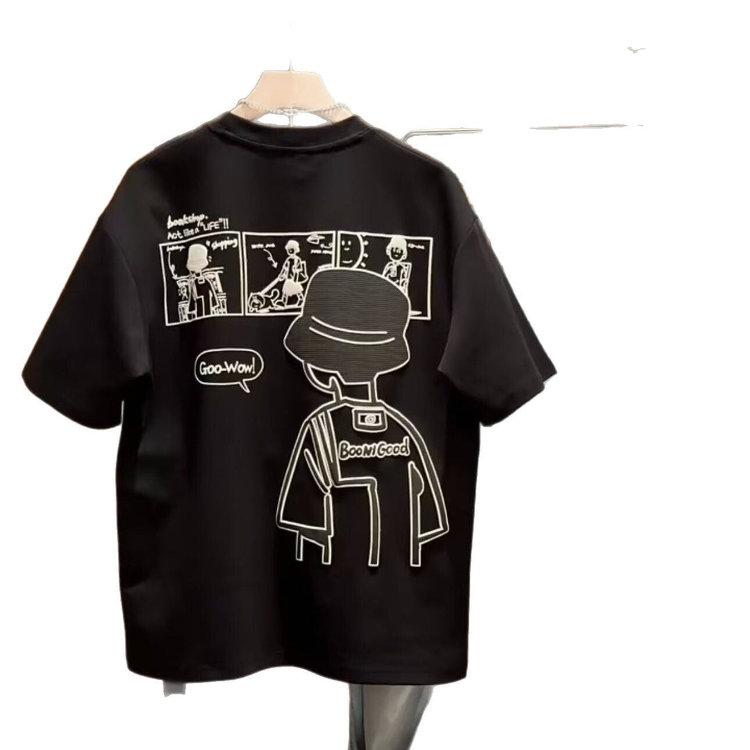 Brand Short Sleeve Ins 100 Cotton Coat Summer Men's Printed T-shirt Trendy Men And Women All-matching Crew Neck T-shirt Men