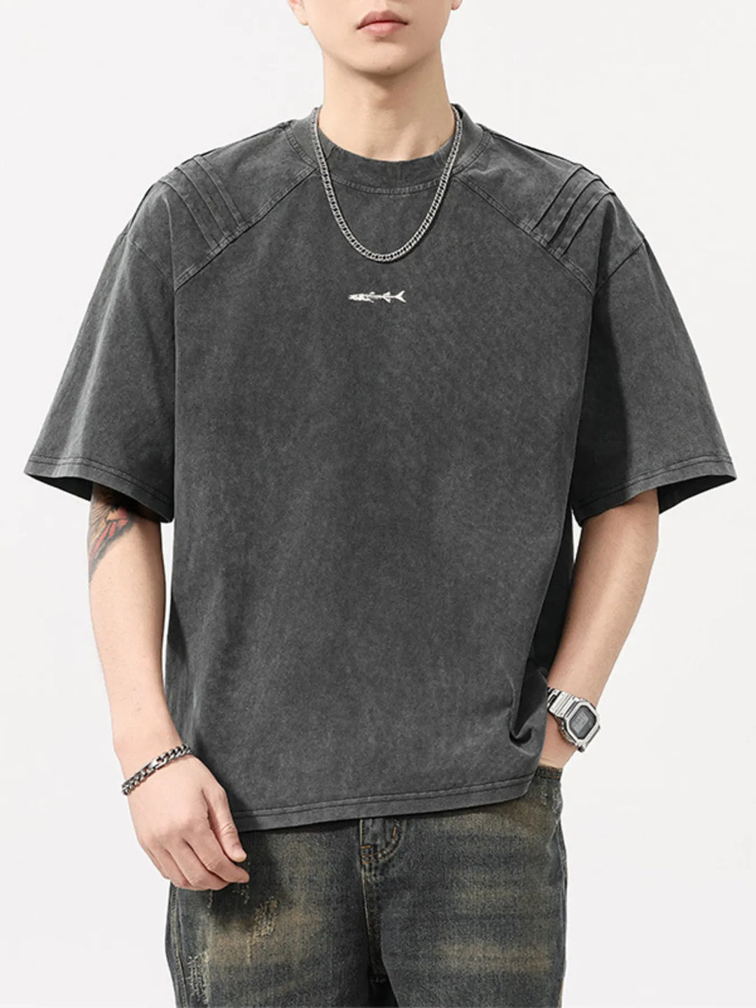 Men's Plus Size Vintage Washed Round Neck Tee
