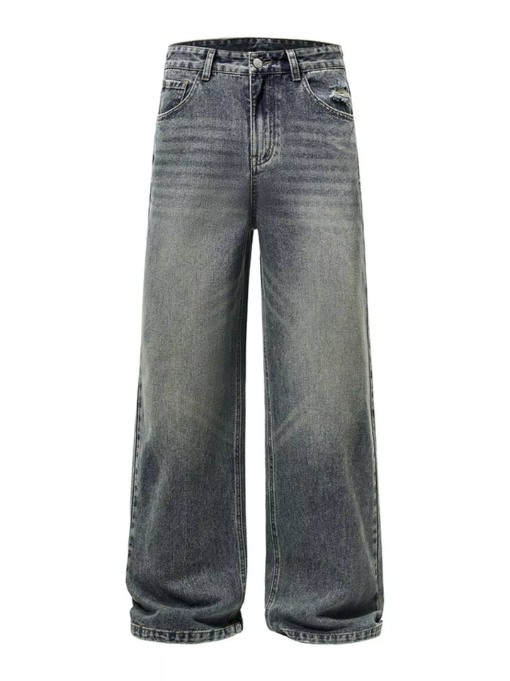 Men's Full Size Vintage Wash Wide Leg Jeans Plus Size