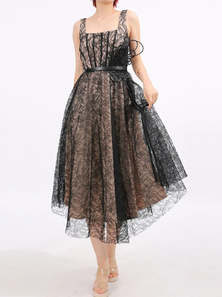 Lace Square Neck Midi Dress