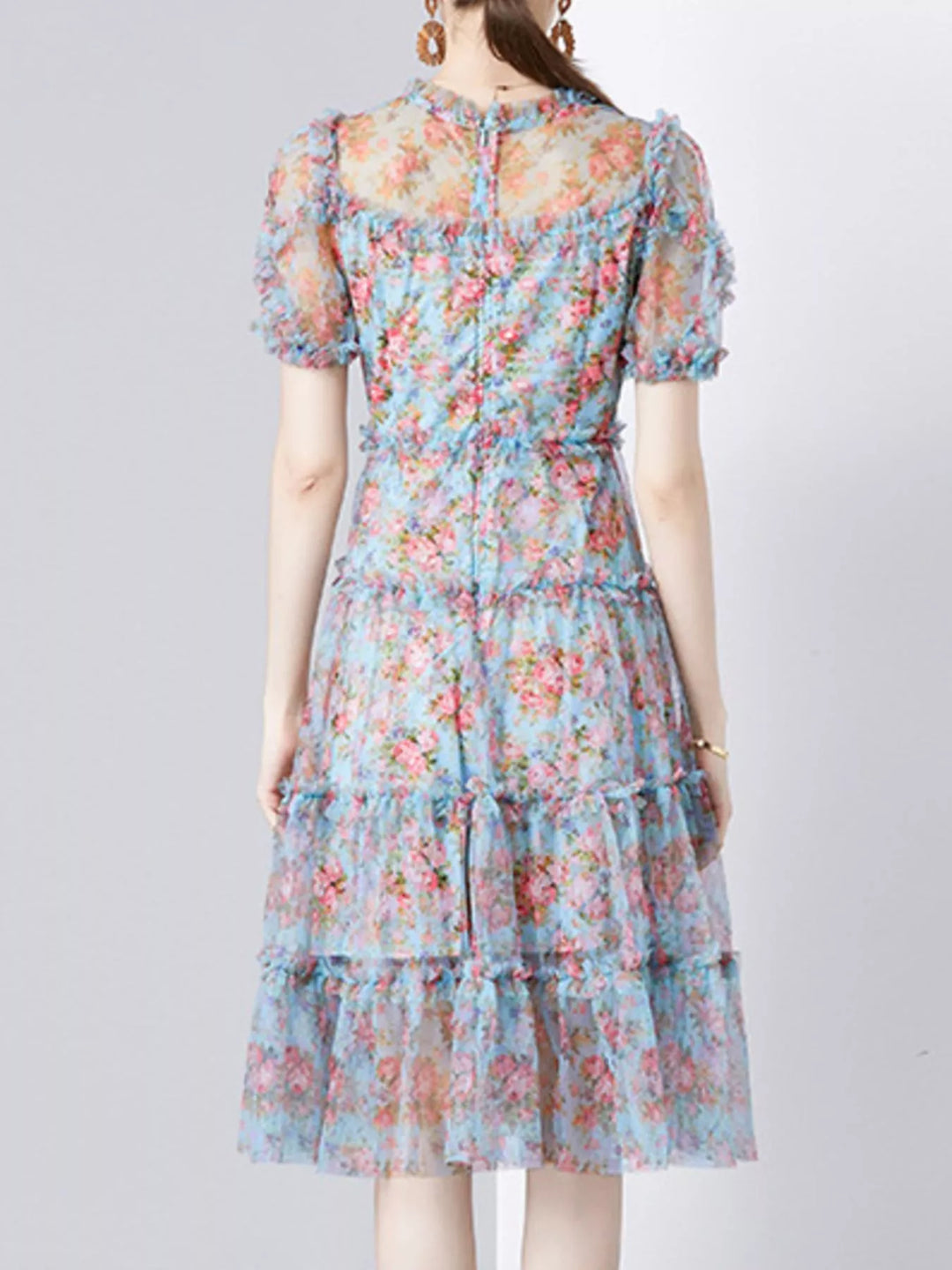 Frill Floral Print Short Sleeve Dress