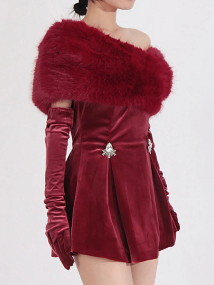 Fuzzy Off Shoulder Mini Dress