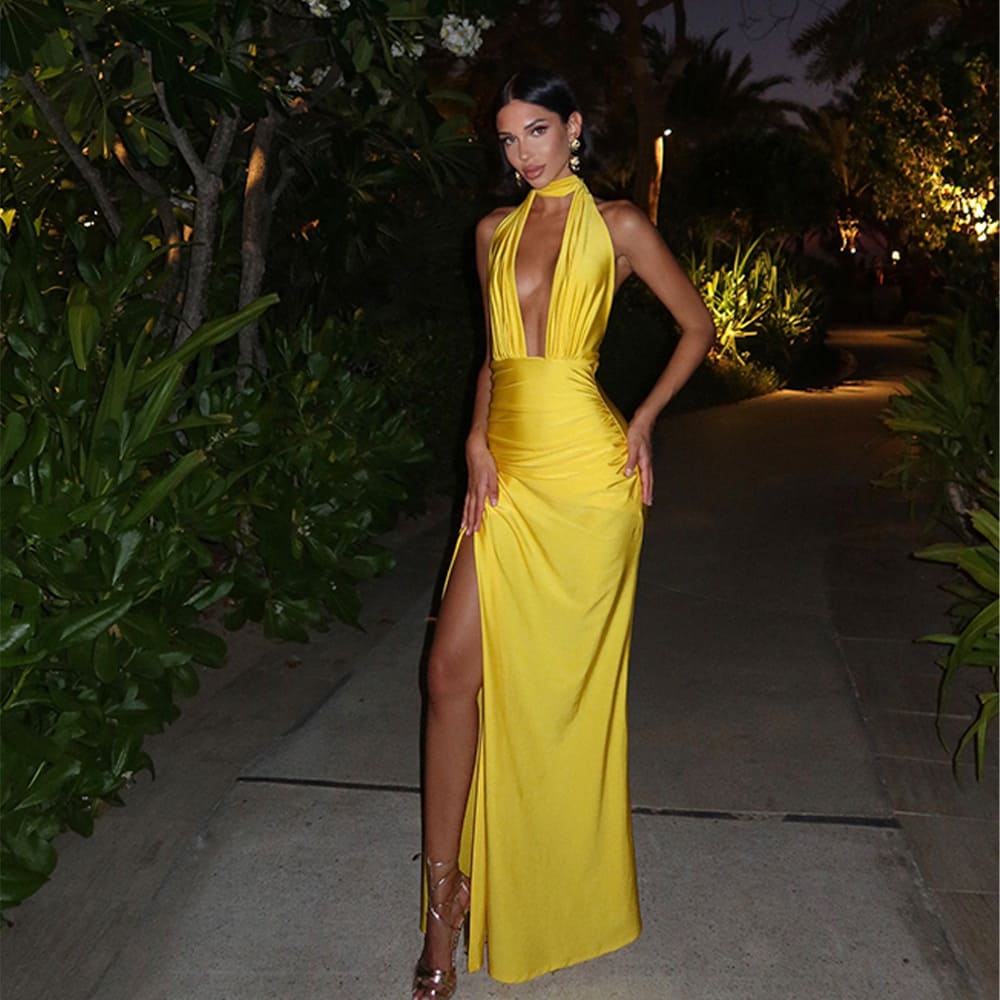 Only Invites Halter Backless Maxi Dress