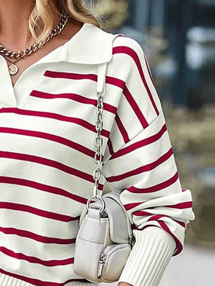 Ribbed Hem Long Sleeve Striped Sweater