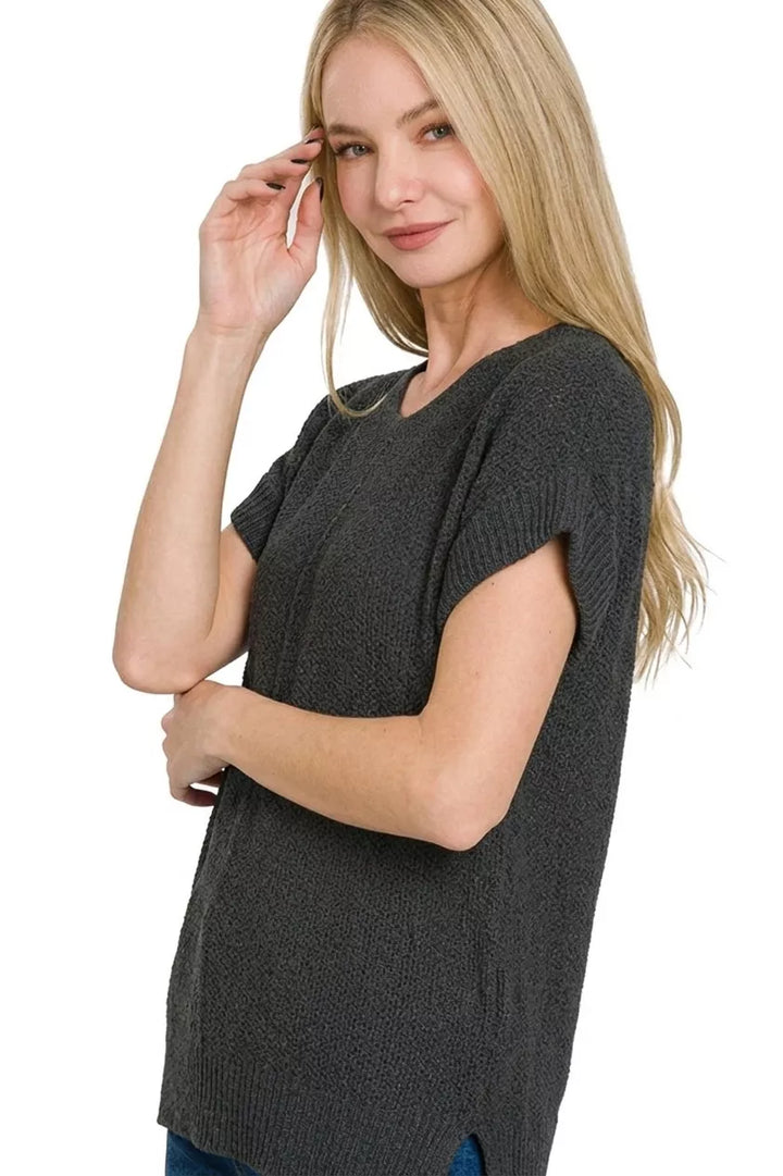 Zenana Center Seam Short Sleeve Sweater