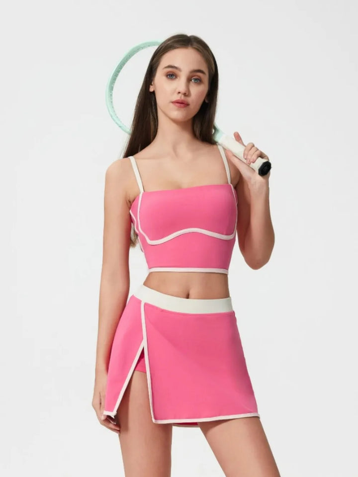 Millennia Contrast Trim Square Neck Active Cami with Detachable Chest Pads