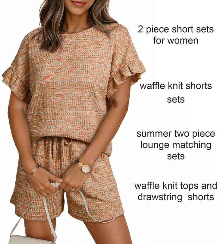 Ruffle Sleeve Textured Top and Shorts Set
