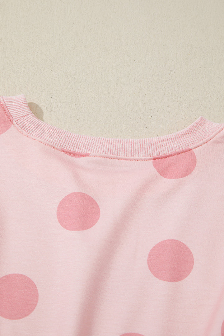 Pink Polka Dot Printed Long Sleeve Flared Mini Dress