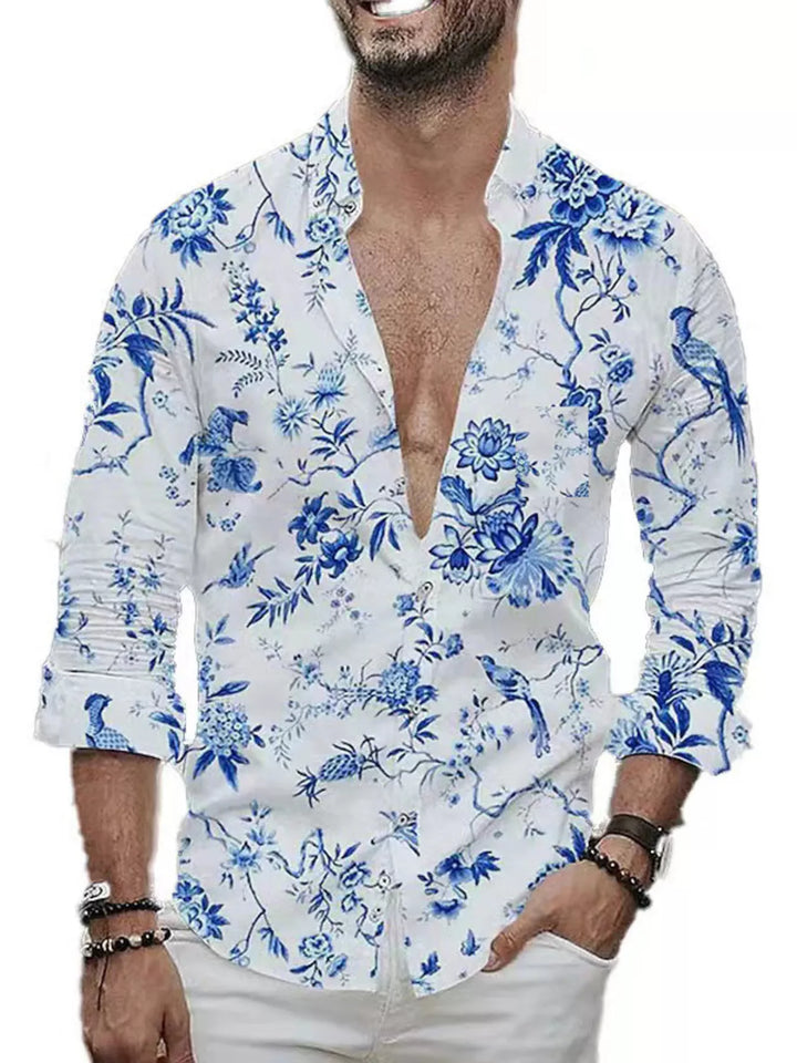 Men's Full Size Floral Print Button-Down Shirt Plus Size